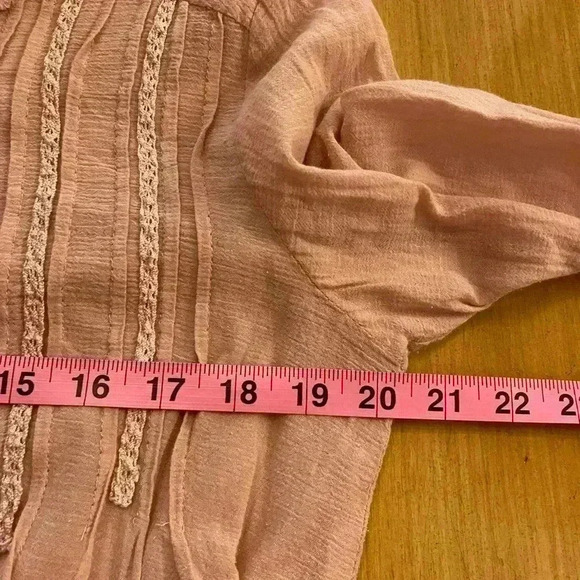 Women's Pink Cotton Gauze Frayed Boho Collared Blouse Large Love Haight - Picture 4 of 13